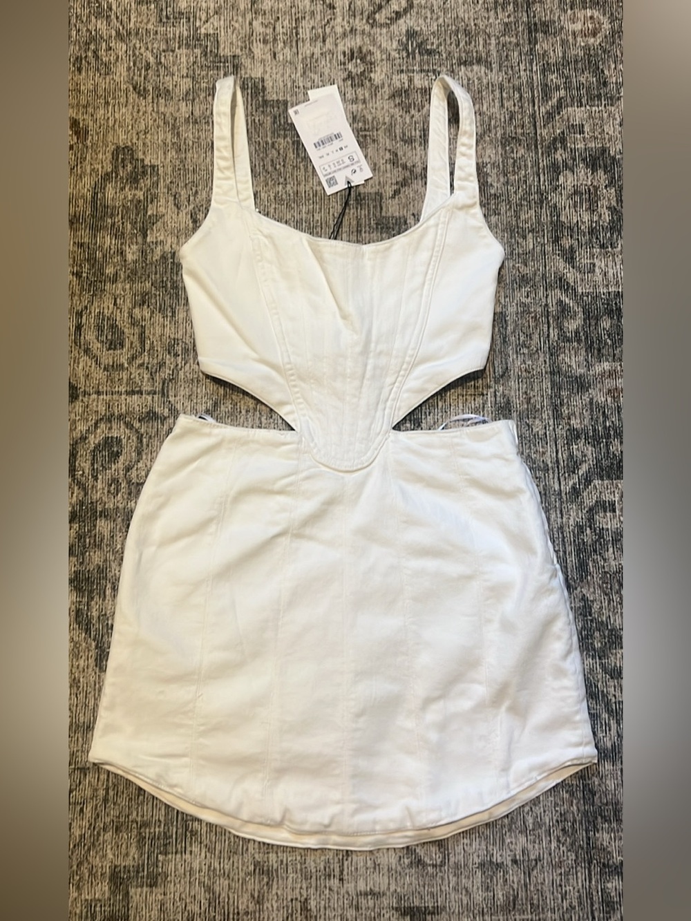 Zara White Cutout Mini Dress with Corset Bodice